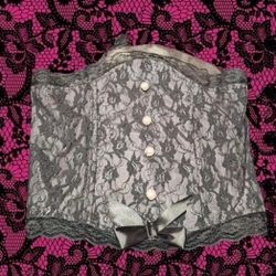black lace y2k adustable corset with ribbon bow