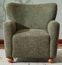 2 Brand New Modern Bouclé Accent Chairs - Olive Green