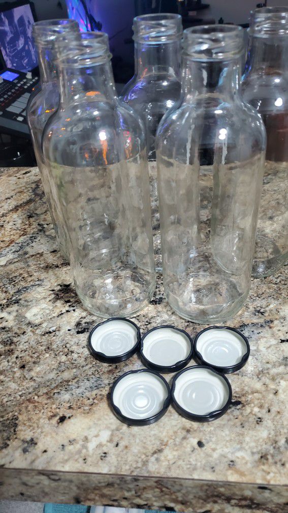 Five (5) CLEAR (Sanitized) Glass Bottles.