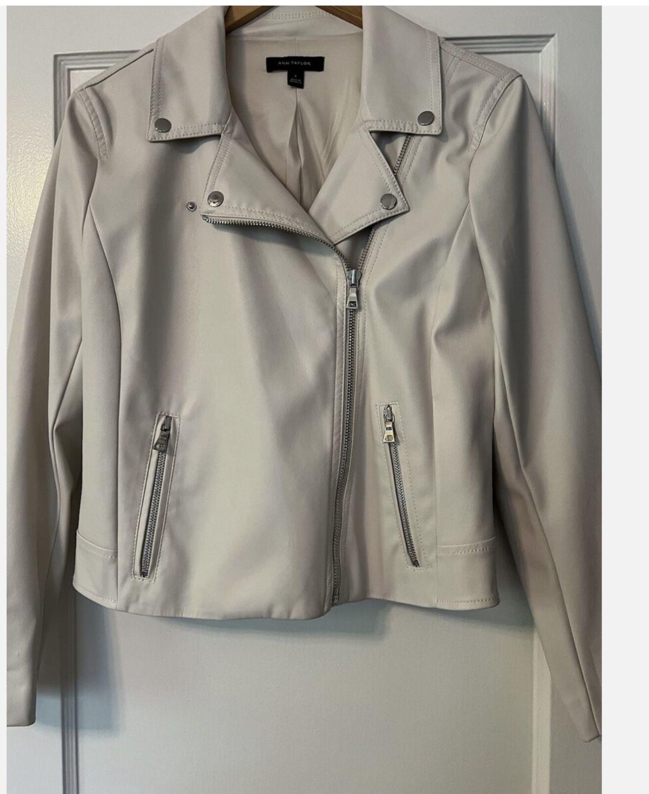 Ann Taylor Cream Color Faucet Leather Jacket