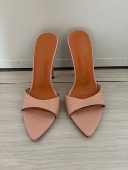 Pink Croc-Embossed Pointed Toe Mule Heels
