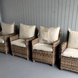 4 outdoor patio woven club chairs with cushions