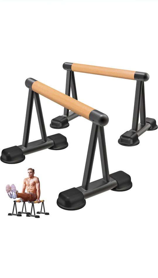 Push Up Bar, 12'' High Parallettes Bars with Wooden Handles, Stable and Comfortable Calisthenics Equipment