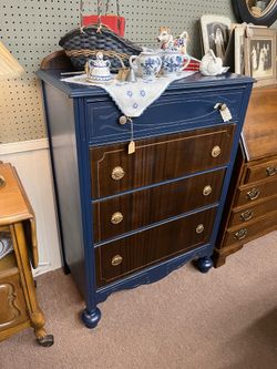 Antique Navy & Wood Chest of Drawers