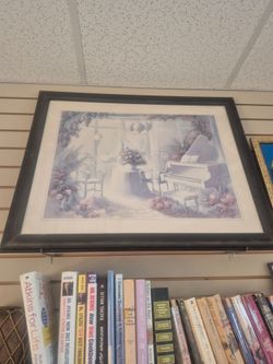 Framed Print of White Grand Piano Room