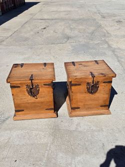 Pair of Rustic Wooden Storage Trunks with Iron Hardware