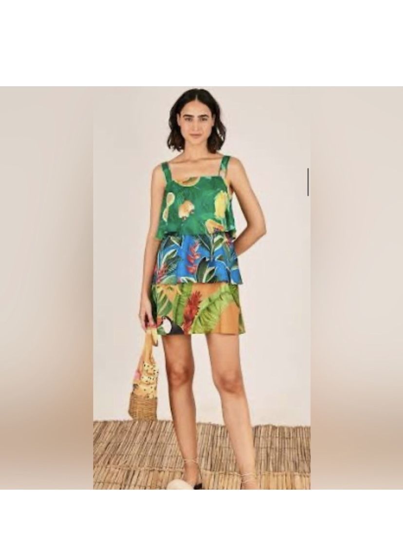 FARM RIO mixed prints layered mini dress multicolor size S/ tropical