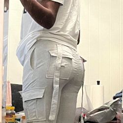 Grey “BBL” joggers with adjustable drawstring waist and pockets