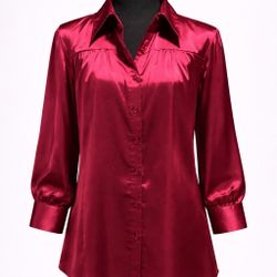 AB Studio Burgundy Satin Blouse Women’s Large