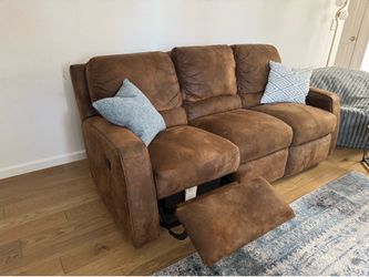 Brown Microsuede Reclining Sofa (Dual Recliner)