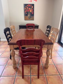 Wood Dining Table Set with 6 Chairs & Matching Sideboard