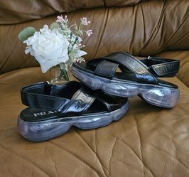 Women's Prada Black Leather High-End Luxury Snap Sandals Size 5 US (LIMITED EDITION MODEL)