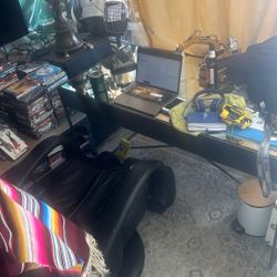 Large metal Desk With massage Chair 