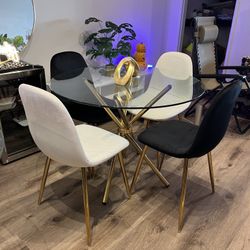 Dining Table Set For 4 Chess Black And White