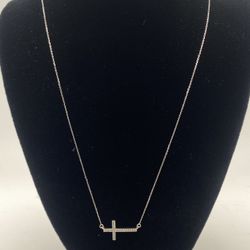10k White Gold cross with diamonds and cable chain