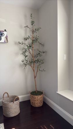 Faux Olive Tree with Basket