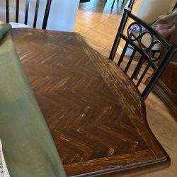 Table, Wood Dining Room Table And eight chairs