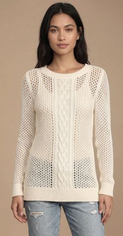 Tommy Bahama Off White Cotton Open Cable Knit Pullover Woman Sweater Small