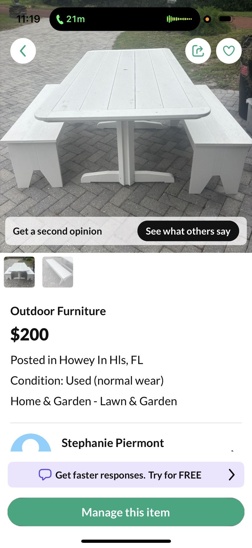 White patio table And Bench