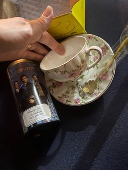Bridgerton Brothers Triple Earl Grey Tea Tin and tea cup with golden spoon