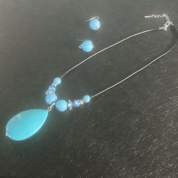 Turquoise Beads On Black Cord Matching Earrings