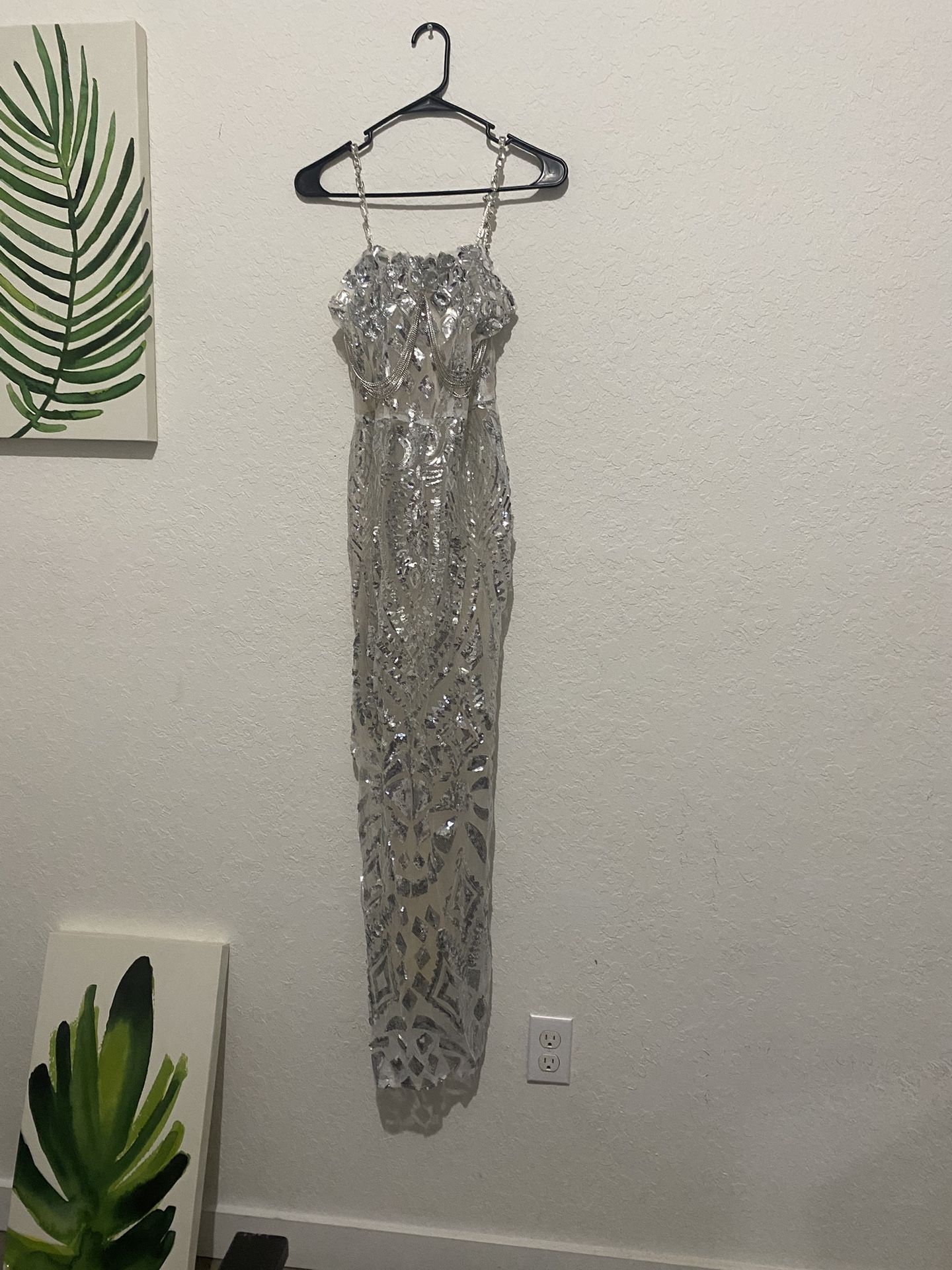 Silver Sequins Prom Dress 