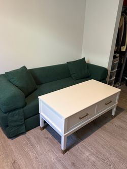 White Coffee Table with Drawers and Gold Handles