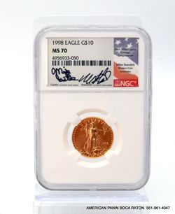 1998 $10 Gold Eagle 1/4 Oz NGC MS70 Castle - Standish US Flag Signature Label Excellent condition