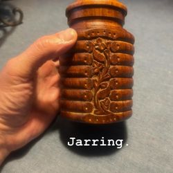 This is so beautiful, it’s jarring; Vintage Hand Carved Wood Apothecary Jar: 