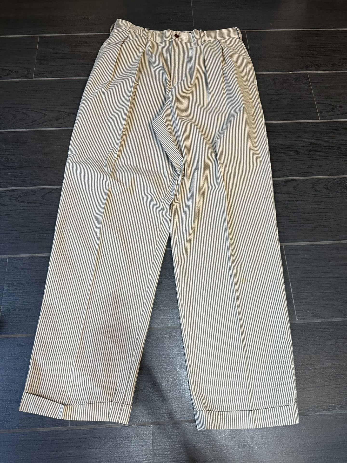 J Crew Tan and White Seersucker Dress Pants Size 33