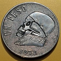1972 Un Peso Hobo Skull Coin Hand Carved 