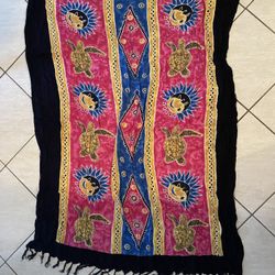 Colorful Turtle Print Sarong/shawl/ Scarf Tropical With Fringe/tassel 40x51