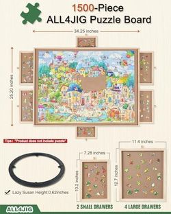 ALL4JIG 1500 Pieces Rotating Puzzle Board with 6 Drawers and Cover #2040U R4