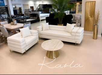 Gorgeous‼️2-Pc Loveseat and Sofa Set With Boucle Fabric & Gold Steel Plated Legs