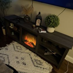 Grey Wood Electric Fireplace TV Stand / Entertainment Center