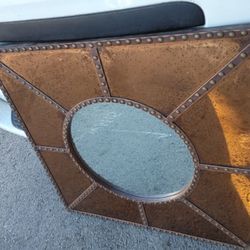 Copper And Leather Nailhead Mirror 