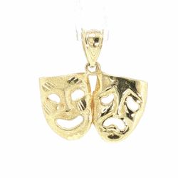 Men’s or Women’s 10k Yellow Gold Comedy and Tragedy Mask Theater Pendant 1” Inch GP3132906