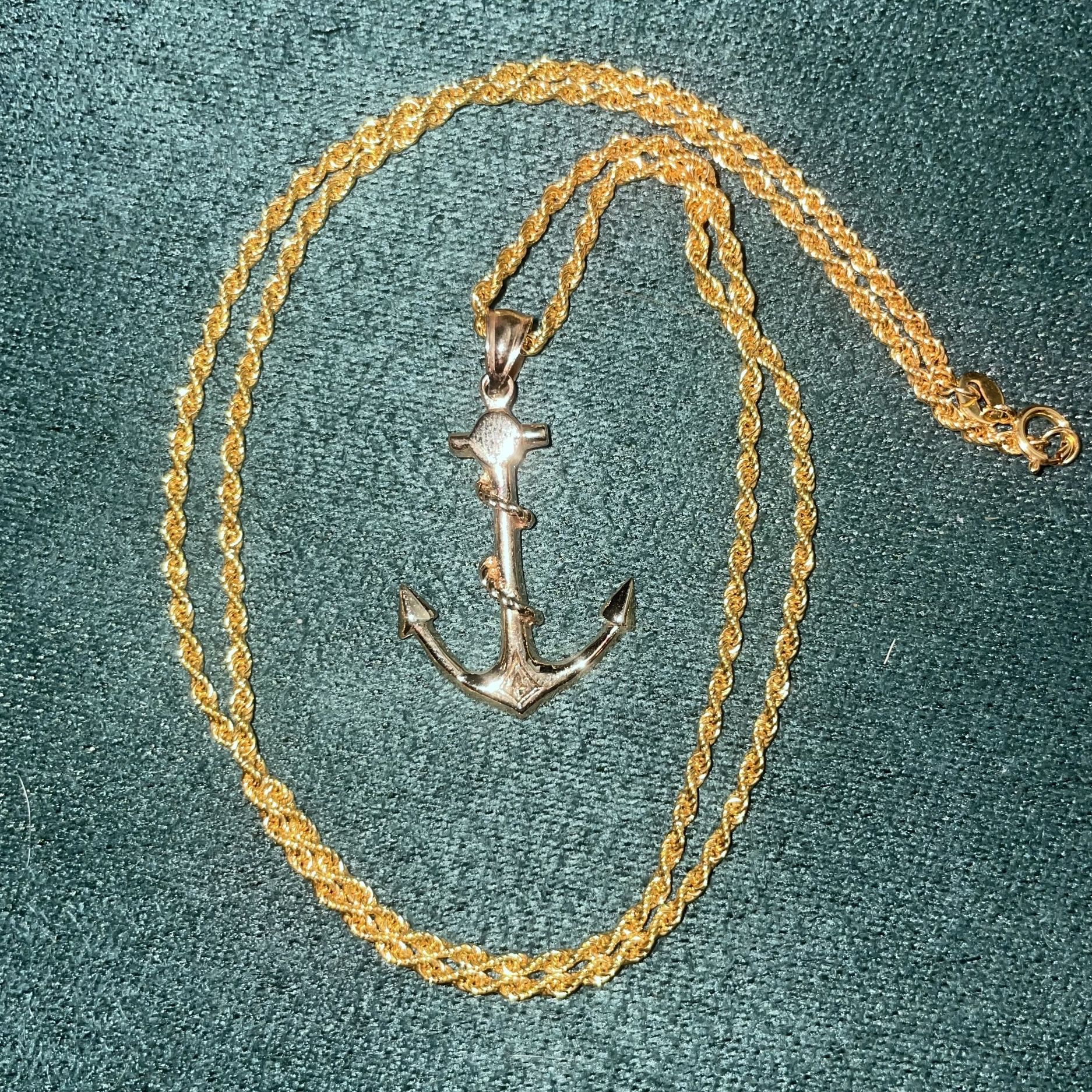 18k Rope Necklace Anchor 