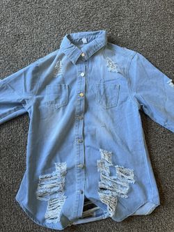 Womens Blue Denim Ripped Jacket