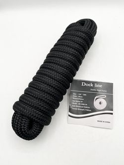 5/8" x 20ft Dock Line, Double Braid Nylon, Black, 15" Loop
