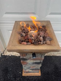 13in. W x 29 in H Square Stone Propane Gas Burning Outdoor Fire Pits