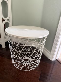 White Wire Basket Side Table with Lid
