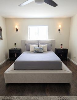 Gently Used Queen Bedroom Furniture w/ Upholstered Bed + Ashley Furniture Warranty