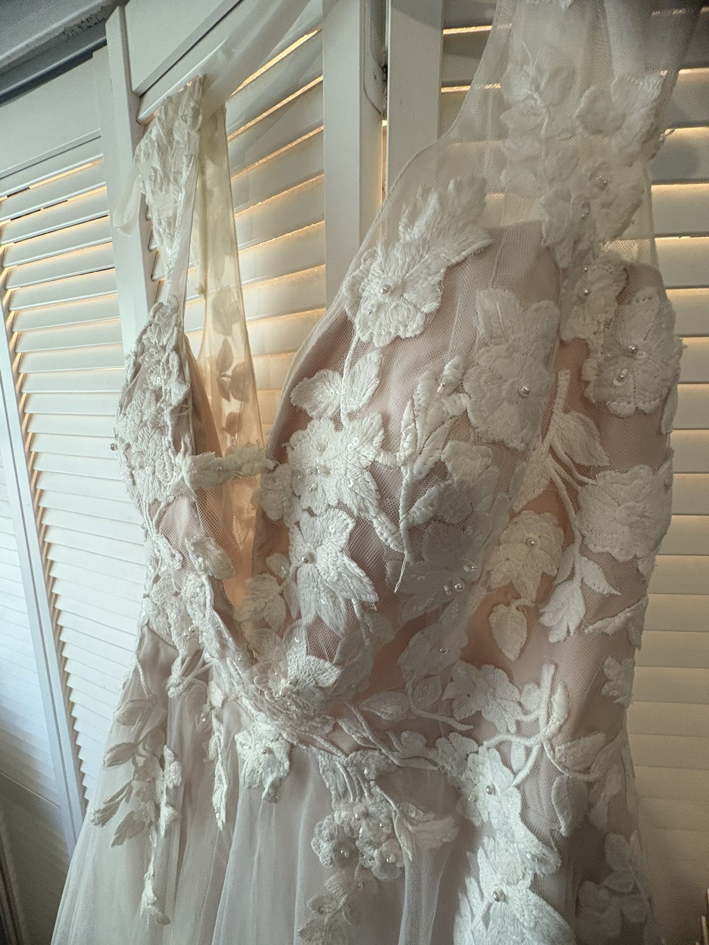 David's Bridal Floral Mesh Beige/Pink Dress David's Bridal Floral Mesh Beige/Pink Dress