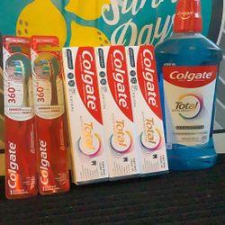 1-1L Mouthwash 3-Colgate Total Toothpaste 5.1oz 2-Colgate Toothbrush 360 All For $16