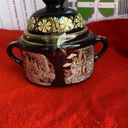 24k Black & Gold Handmade In Greece Ceramic Greek Sugar Bowl With Lid Imported From Greece (2 available) 