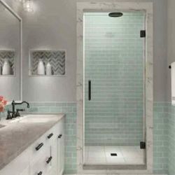 Aston XL Matte Black 80" High x 36" Wide Hinged Frameless Shower Door