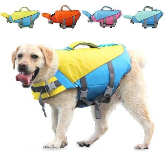 Dog Life Jacket with Removable Front Float & Handle, Adjustable Vest, Yellow, XL