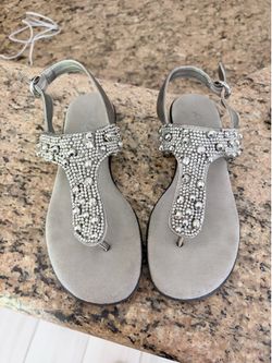 Silver Rhinestone T-Strap Sandals
