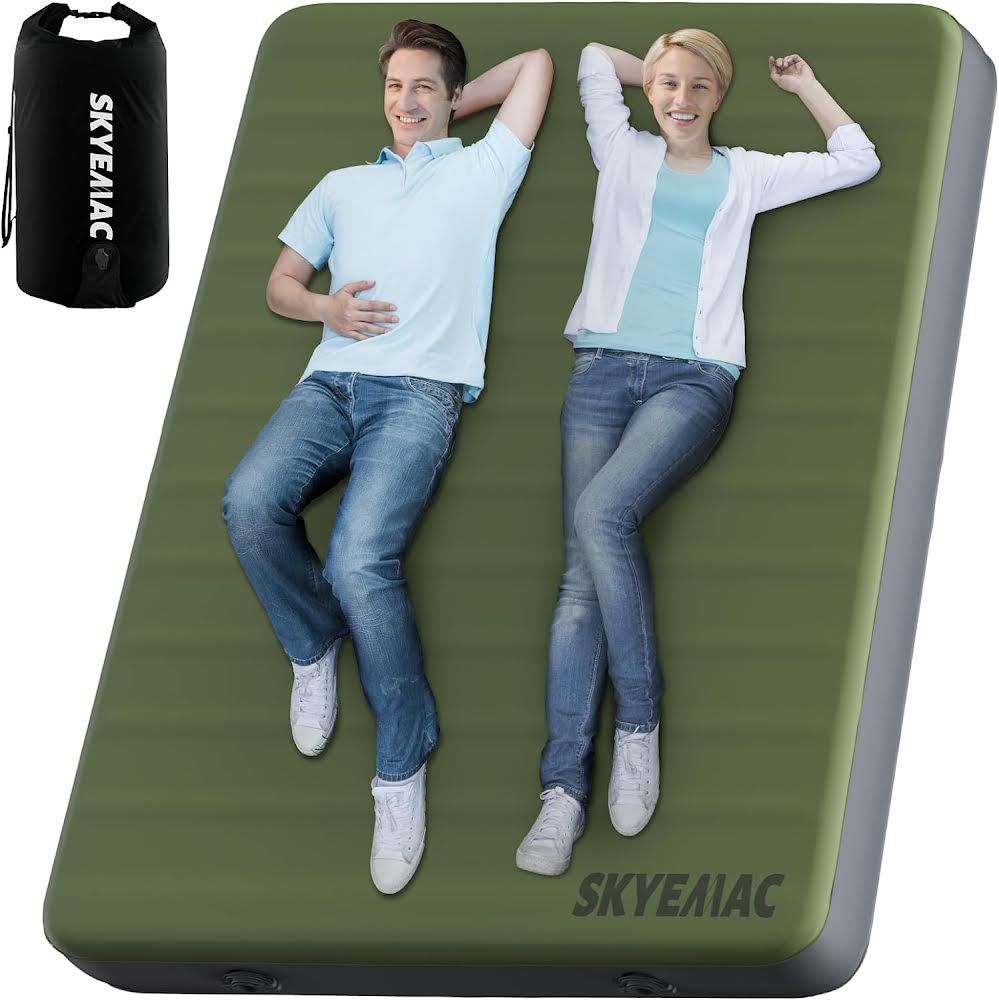 SKYEMAC Self Inflating Sleeping Pad - Double Camping Pad with Memory Foam 4 Inch Air Mattress for 2 Person